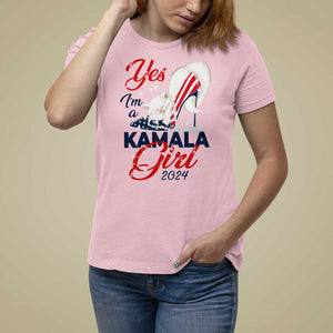 Yes I'm A Kamala Girl 2024 T Shirt For Women High Heel Stilettos Cat Pearls American Flag TS11 Light Pink Print Your Wear