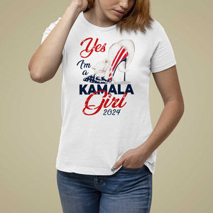 Yes I'm A Kamala Girl 2024 T Shirt For Women High Heel Stilettos Cat Pearls American Flag TS11 White Print Your Wear