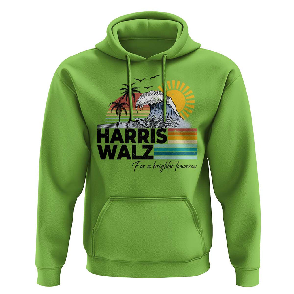 Harris Walz For A Brighter Tomorrow Hoodie Retro Sunshine Blue Wave Coconut Tree TS11 Lime Print Your Wear