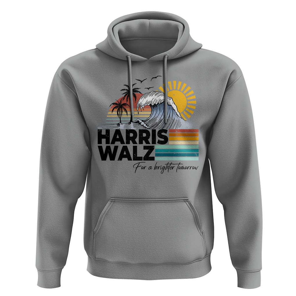 Harris Walz For A Brighter Tomorrow Hoodie Retro Sunshine Blue Wave Coconut Tree TS11 Sport Gray Print Your Wear