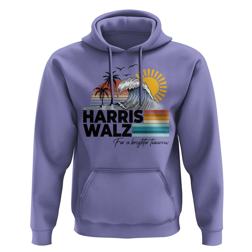 Harris Walz For A Brighter Tomorrow Hoodie Retro Sunshine Blue Wave Coconut Tree TS11 Violet Print Your Wear
