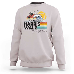 Harris Walz For A Brighter Tomorrow Sweatshirt Retro Sunshine Blue Wave Coconut Tree TS11 Ice Gray Print Your Wear