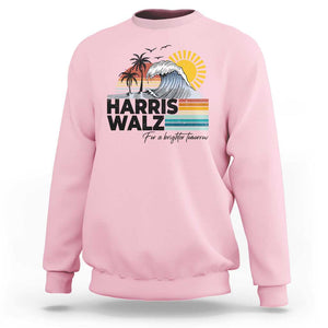 Harris Walz For A Brighter Tomorrow Sweatshirt Retro Sunshine Blue Wave Coconut Tree TS11 Light Pink Print Your Wear