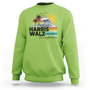 Harris Walz For A Brighter Tomorrow Sweatshirt Retro Sunshine Blue Wave Coconut Tree TS11 Lime Print Your Wear