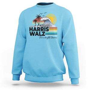 Harris Walz For A Brighter Tomorrow Sweatshirt Retro Sunshine Blue Wave Coconut Tree TS11 Sky Print Your Wear