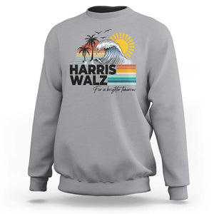 Harris Walz For A Brighter Tomorrow Sweatshirt Retro Sunshine Blue Wave Coconut Tree TS11 Sport Gray Print Your Wear