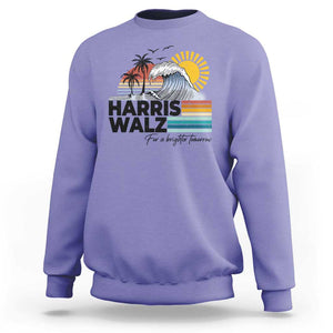 Harris Walz For A Brighter Tomorrow Sweatshirt Retro Sunshine Blue Wave Coconut Tree TS11 Violet Print Your Wear