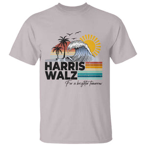 Harris Walz For A Brighter Tomorrow T Shirt Retro Sunshine Blue Wave Coconut Tree TS11 Ice Gray Print Your Wear