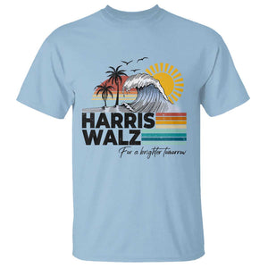 Harris Walz For A Brighter Tomorrow T Shirt Retro Sunshine Blue Wave Coconut Tree TS11 Light Blue Print Your Wear