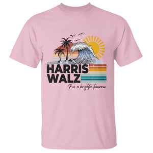 Harris Walz For A Brighter Tomorrow T Shirt Retro Sunshine Blue Wave Coconut Tree TS11 Light Pink Print Your Wear