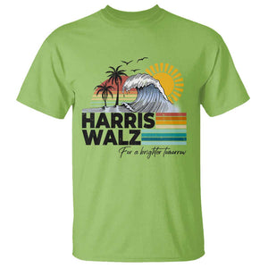 Harris Walz For A Brighter Tomorrow T Shirt Retro Sunshine Blue Wave Coconut Tree TS11 Lime Print Your Wear