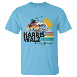Harris Walz For A Brighter Tomorrow T Shirt Retro Sunshine Blue Wave Coconut Tree TS11 Sky Print Your Wear
