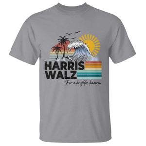 Harris Walz For A Brighter Tomorrow T Shirt Retro Sunshine Blue Wave Coconut Tree TS11 Sport Gray Print Your Wear