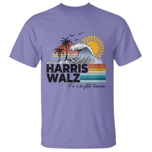 Harris Walz For A Brighter Tomorrow T Shirt Retro Sunshine Blue Wave Coconut Tree TS11 Violet Print Your Wear