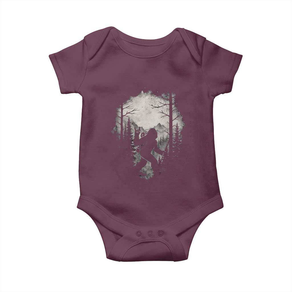 Funny Bigfoot Hiking Night Stroll Mountain Forest Baby Onesie TS11 Maroon Print Your Wear