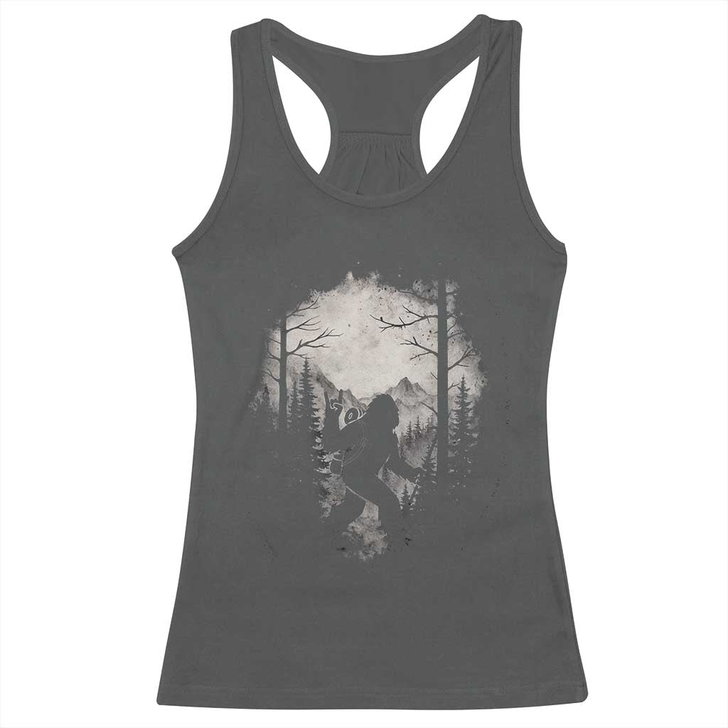 Funny Bigfoot Hiking Night Stroll Mountain Forest Racerback Tank Top TS11 Dark Heather Print Your Wear