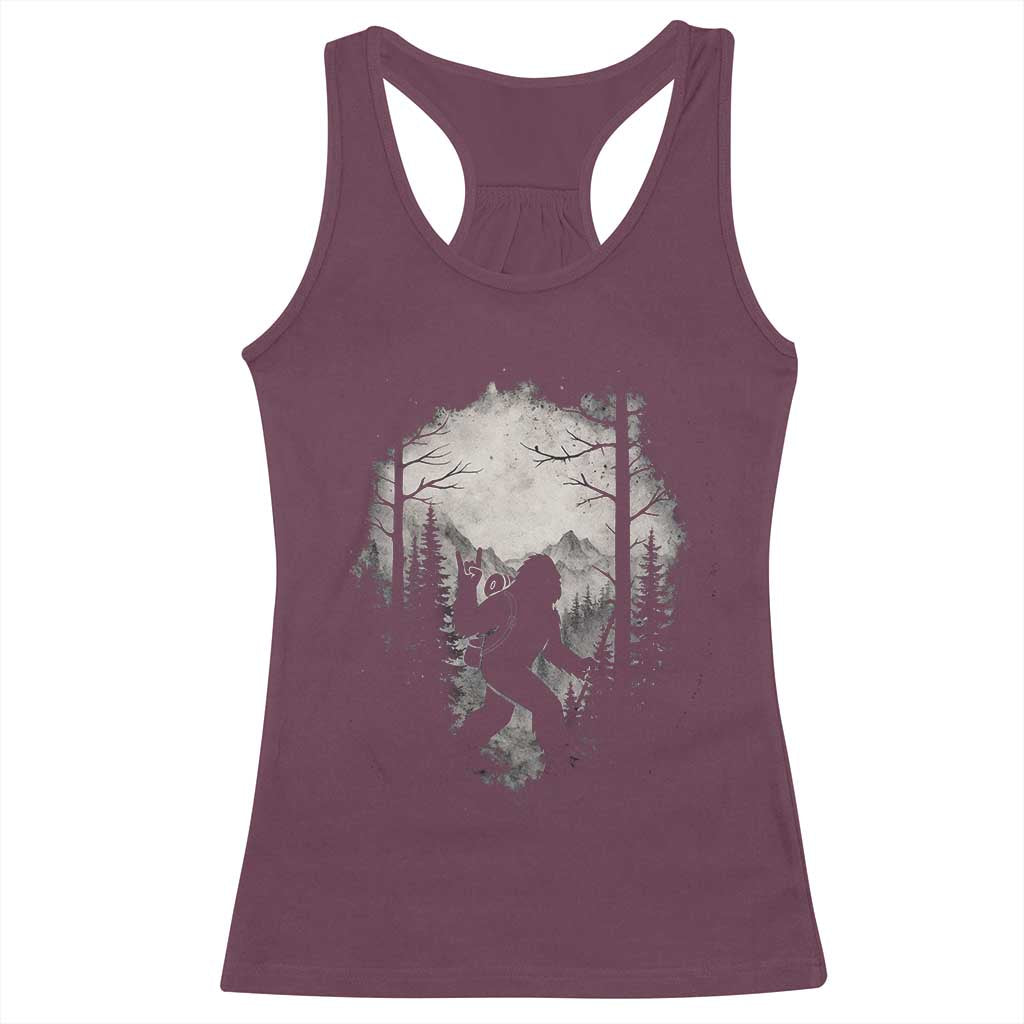 Funny Bigfoot Hiking Night Stroll Mountain Forest Racerback Tank Top TS11 Maroon Print Your Wear