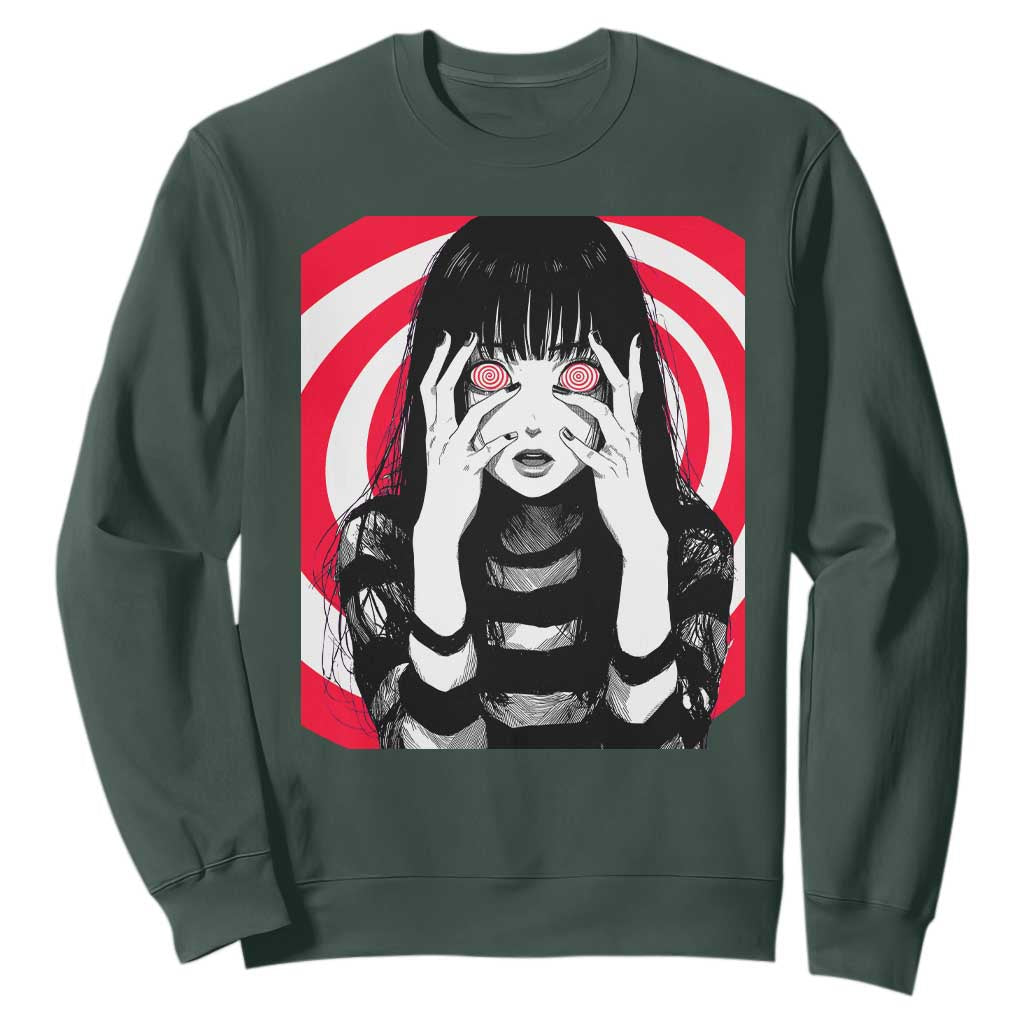Horror Anime Manga Creepy Goth Japanese Girl Sweatshirt TS11 Dark Forest Green Print Your Wear