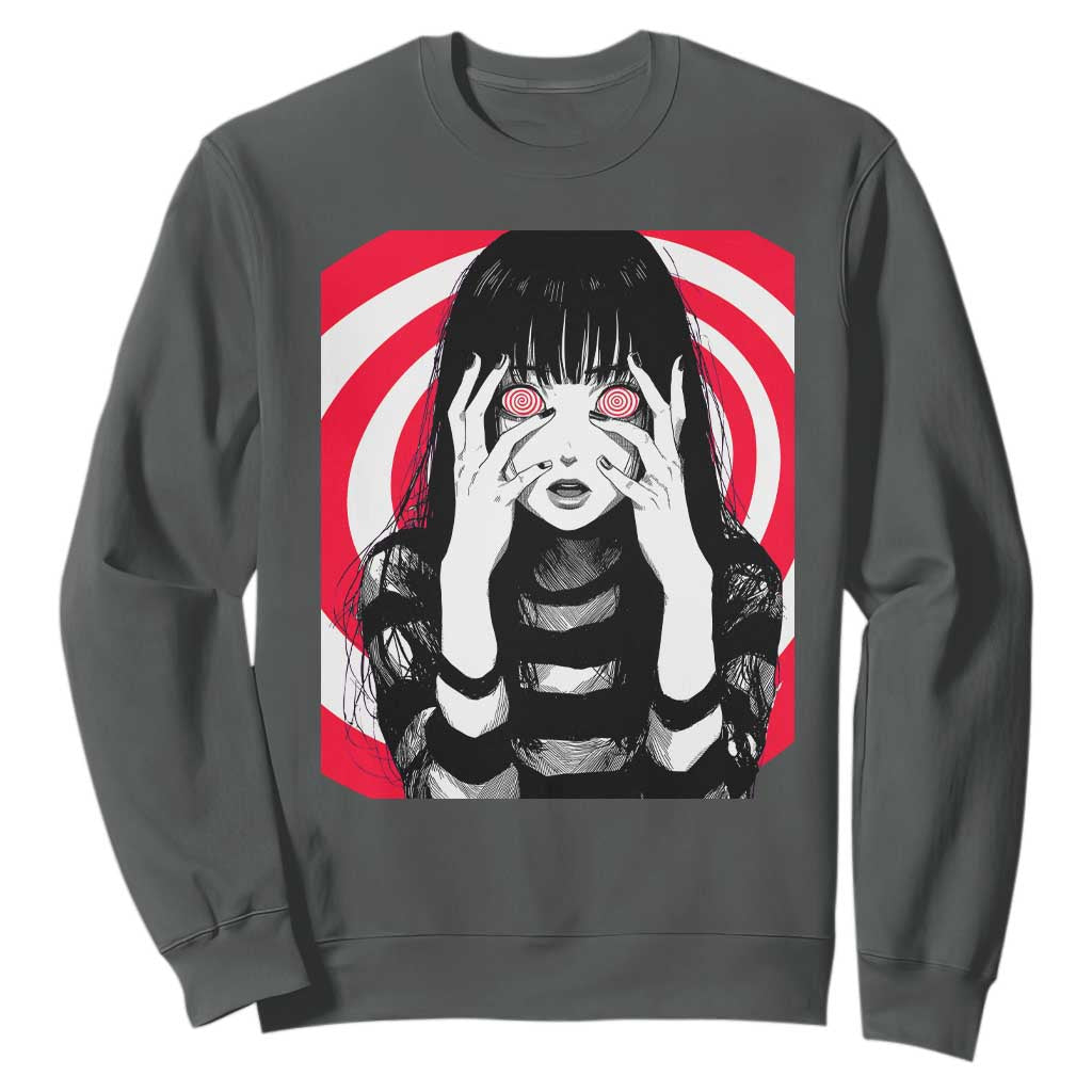 Horror Anime Manga Creepy Goth Japanese Girl Sweatshirt TS11 Dark Heather Print Your Wear