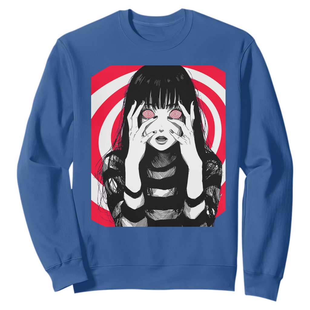 Horror Anime Manga Creepy Goth Japanese Girl Sweatshirt TS11 Royal Blue Print Your Wear