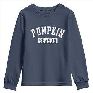 Pumpkin Season Youth Sweatshirt Fall Harvest Season Thanksgiving TS11 Navy Print Your Wear
