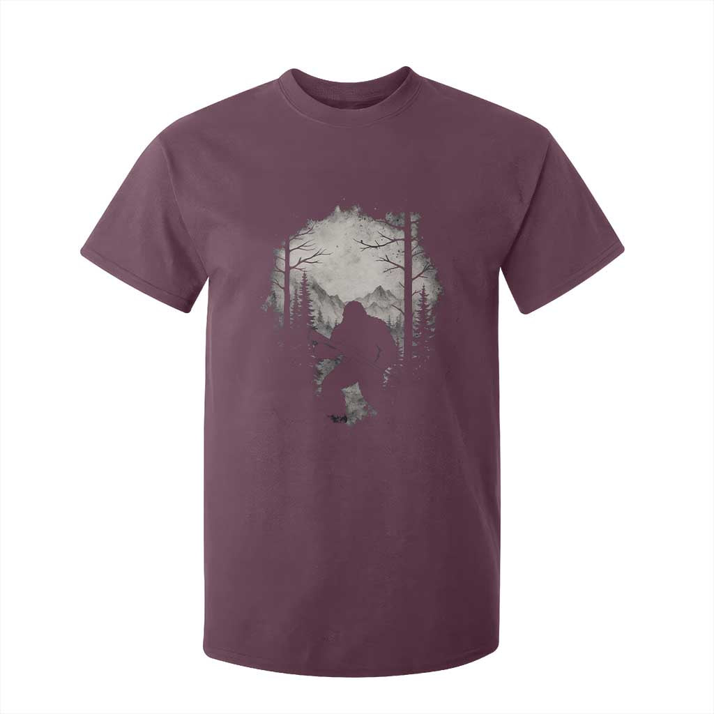 Funny Bigfoot Hunting T Shirt For Kid Sasquatch Wildlife Hunter Forest TS11 Maroon Print Your Wear