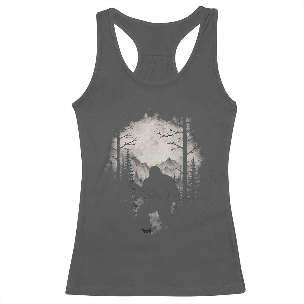 Funny Bigfoot Hunting Racerback Tank Top Sasquatch Wildlife Hunter Forest TS11 Dark Heather Print Your Wear