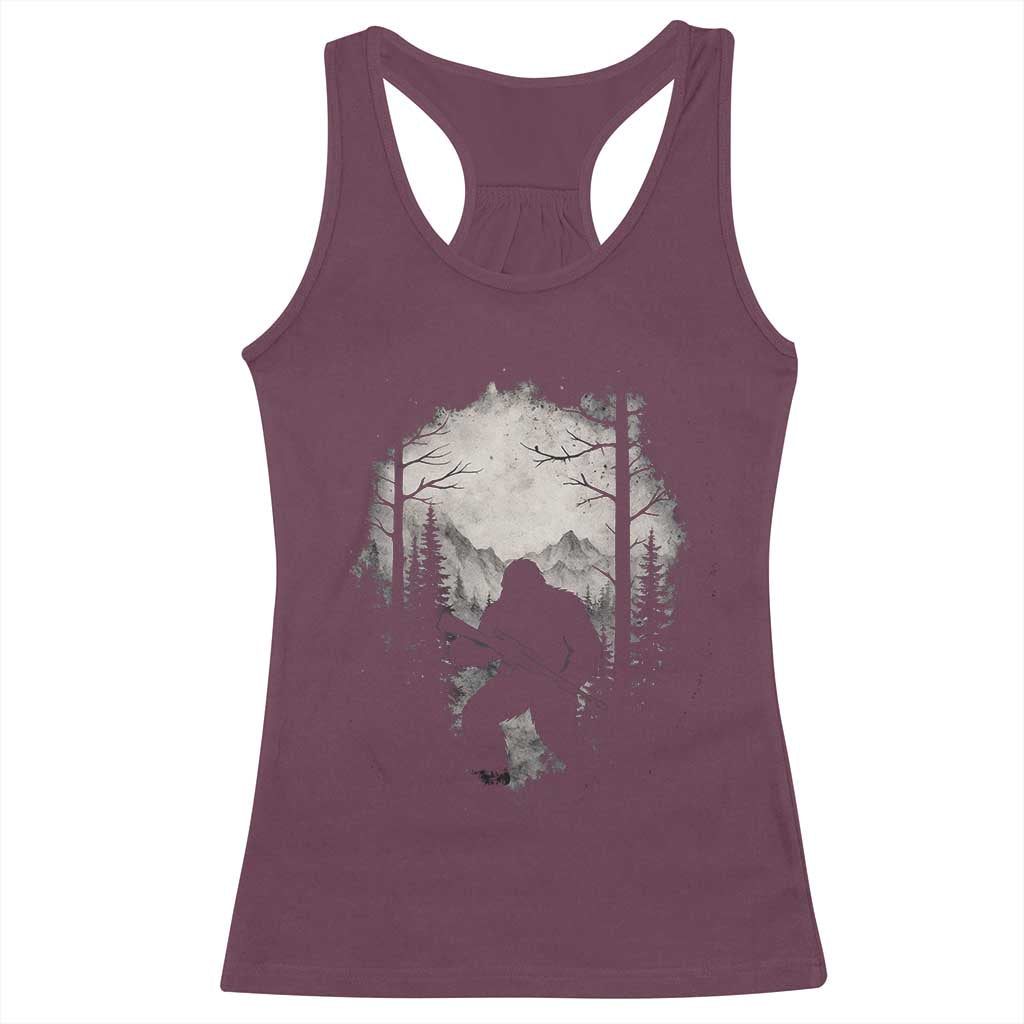 Funny Bigfoot Hunting Racerback Tank Top Sasquatch Wildlife Hunter Forest TS11 Maroon Print Your Wear