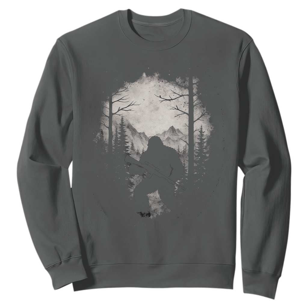 Funny Bigfoot Hunting Sweatshirt Sasquatch Wildlife Hunter Forest TS11 Dark Heather Print Your Wear