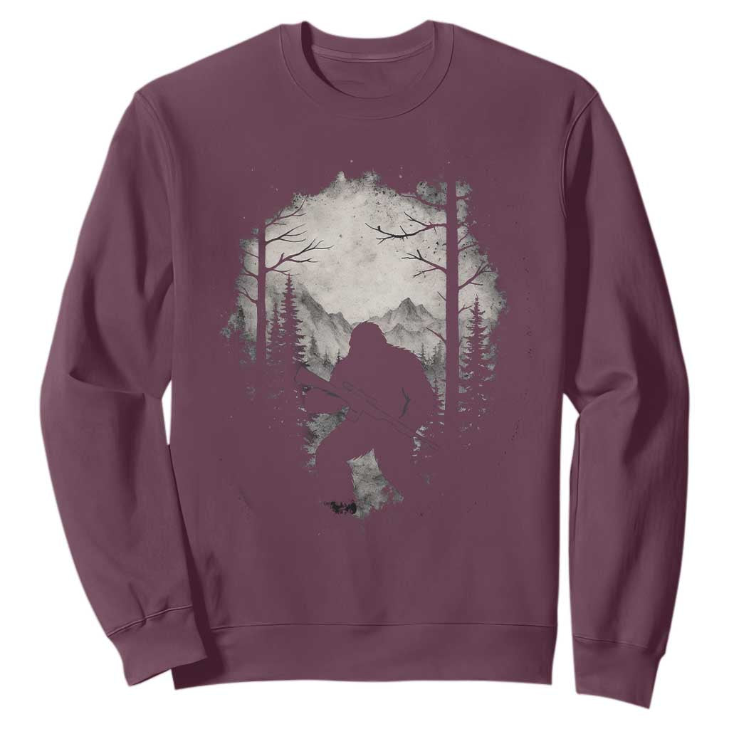 Funny Bigfoot Hunting Sweatshirt Sasquatch Wildlife Hunter Forest TS11 Maroon Print Your Wear