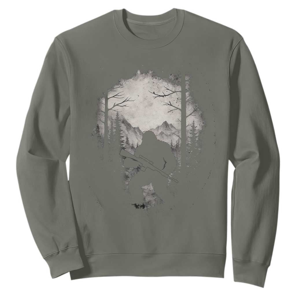 Funny Bigfoot Hunting Sweatshirt Sasquatch Wildlife Hunter Forest TS11 Military Green Print Your Wear