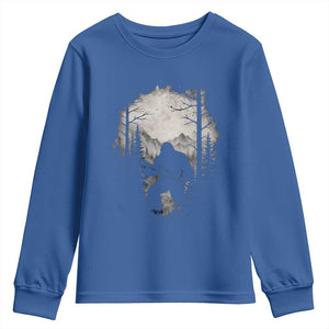 Funny Bigfoot Hunting Youth Sweatshirt Sasquatch Wildlife Hunter Forest TS11 Royal Blue Print Your Wear