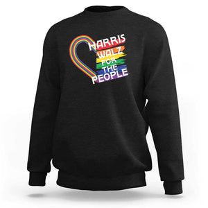 Kamala Walz Supporter Sweatshirt Harris Walz For The People Rainbow LGBT Flag Heart TS11 Black Print Your Wear