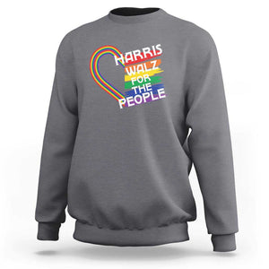 Kamala Walz Supporter Sweatshirt Harris Walz For The People Rainbow LGBT Flag Heart TS11 Charcoal Print Your Wear