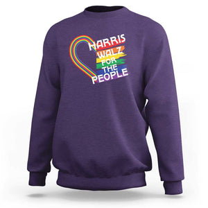 Kamala Walz Supporter Sweatshirt Harris Walz For The People Rainbow LGBT Flag Heart TS11 Purple Print Your Wear