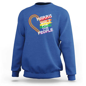 Kamala Walz Supporter Sweatshirt Harris Walz For The People Rainbow LGBT Flag Heart TS11 Royal Blue Print Your Wear