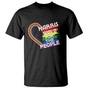 Kamala Walz Supporter T Shirt Harris Walz For The People Rainbow LGBT Flag Heart TS11 Black Print Your Wear