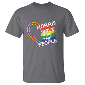 Kamala Walz Supporter T Shirt Harris Walz For The People Rainbow LGBT Flag Heart TS11 Charcoal Print Your Wear