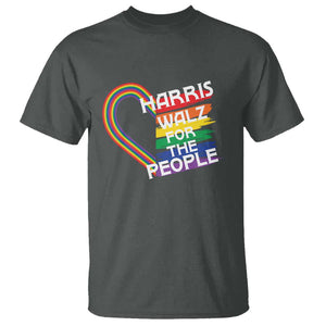 Kamala Walz Supporter T Shirt Harris Walz For The People Rainbow LGBT Flag Heart TS11 Dark Heather Print Your Wear