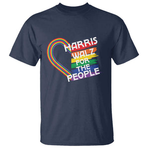 Kamala Walz Supporter T Shirt Harris Walz For The People Rainbow LGBT Flag Heart TS11 Navy Print Your Wear