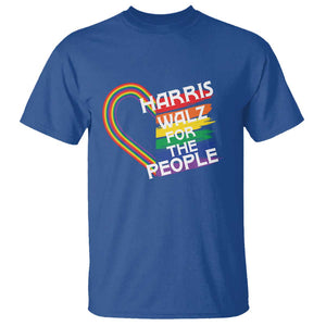 Kamala Walz Supporter T Shirt Harris Walz For The People Rainbow LGBT Flag Heart TS11 Royal Blue Print Your Wear