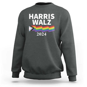 Harris Walz Sweatshirt LGBT Rainbow Flag Presidential Election 2024 TS11 Dark Heather Print Your Wear