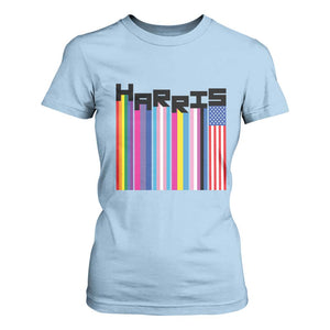 Kamala Supporter 2024 T Shirt For Women Harris Unity American Rainbow LGBT Flag TS11 Light Blue Print Your Wear