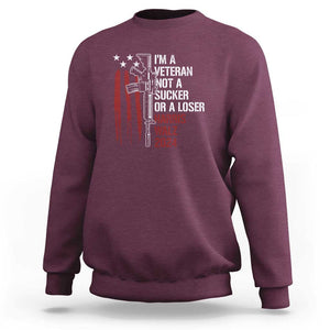 Harris Walz 2024 Sweatshirt I'm A Veteran Not A Sucker Or A Loser American Flag Gun TS11 Maroon Print Your Wear