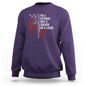 Harris Walz 2024 Sweatshirt I'm A Veteran Not A Sucker Or A Loser American Flag Gun TS11 Purple Print Your Wear