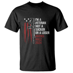 Harris Walz 2024 T Shirt I'm A Veteran Not A Sucker Or A Loser American Flag Gun TS11 Black Print Your Wear