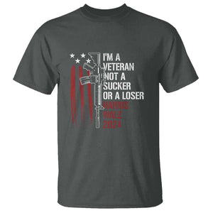 Harris Walz 2024 T Shirt I'm A Veteran Not A Sucker Or A Loser American Flag Gun TS11 Dark Heather Print Your Wear