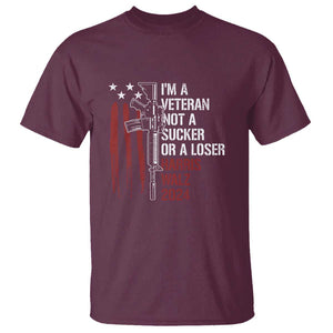 Harris Walz 2024 T Shirt I'm A Veteran Not A Sucker Or A Loser American Flag Gun TS11 Maroon Print Your Wear