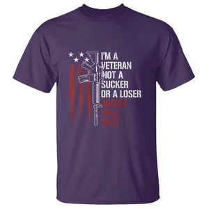 Harris Walz 2024 T Shirt I'm A Veteran Not A Sucker Or A Loser American Flag Gun TS11 Purple Print Your Wear