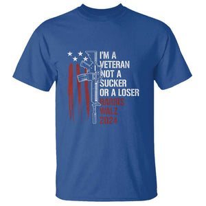 Harris Walz 2024 T Shirt I'm A Veteran Not A Sucker Or A Loser American Flag Gun TS11 Royal Blue Print Your Wear